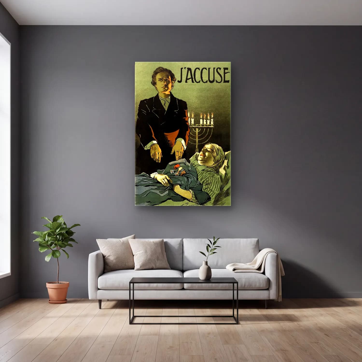 Vintage Poster Mumlar cam tablo — gri duvarlı salonda