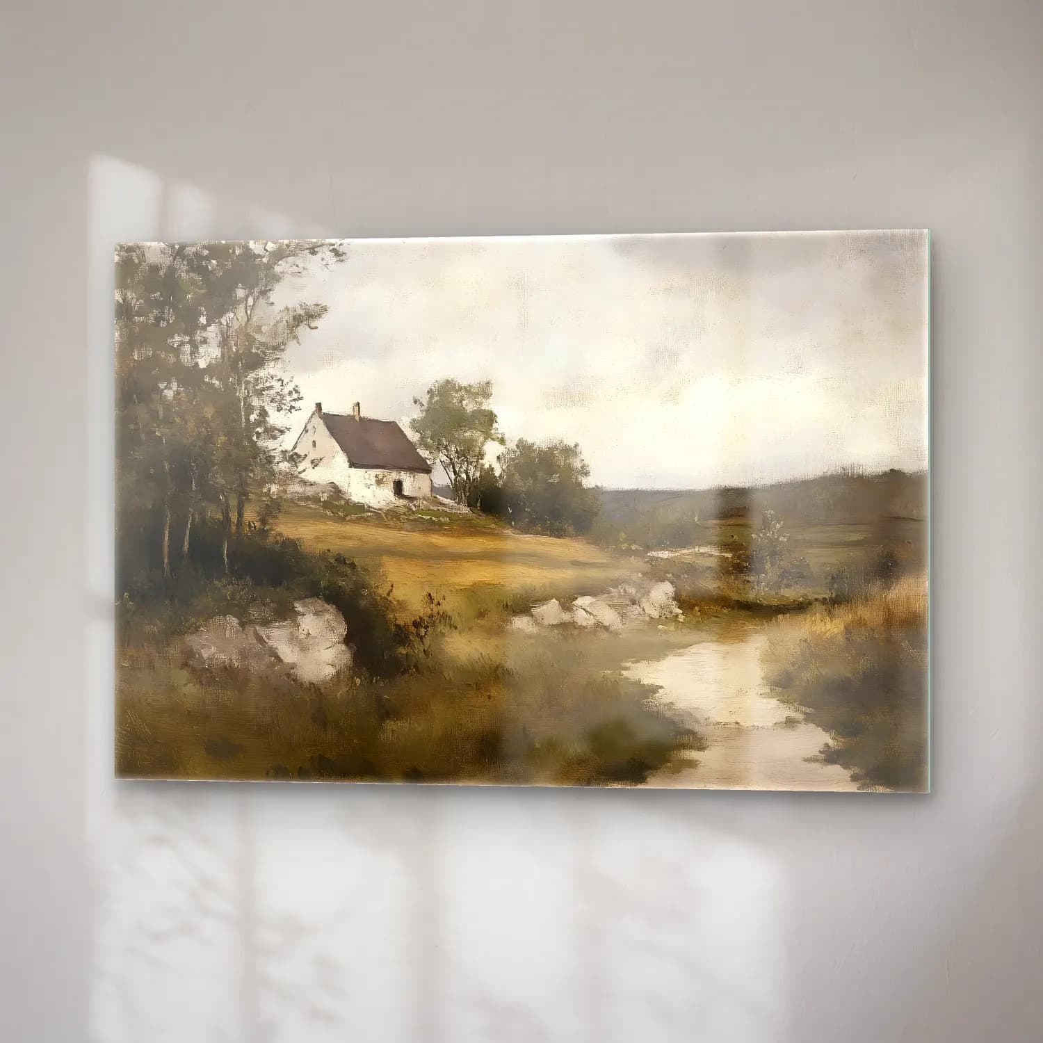 Yağlı Boya Kır Evi No. 45 cam tablo — sağ açıdan görünüm