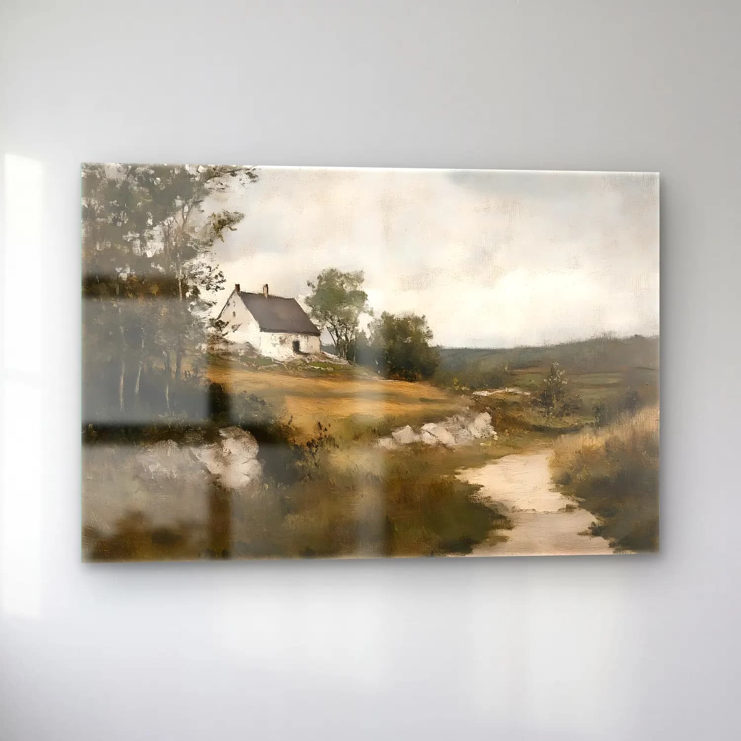 Yağlı Boya Kır Evi No. 45 cam tablo — sol açıdan görünüm