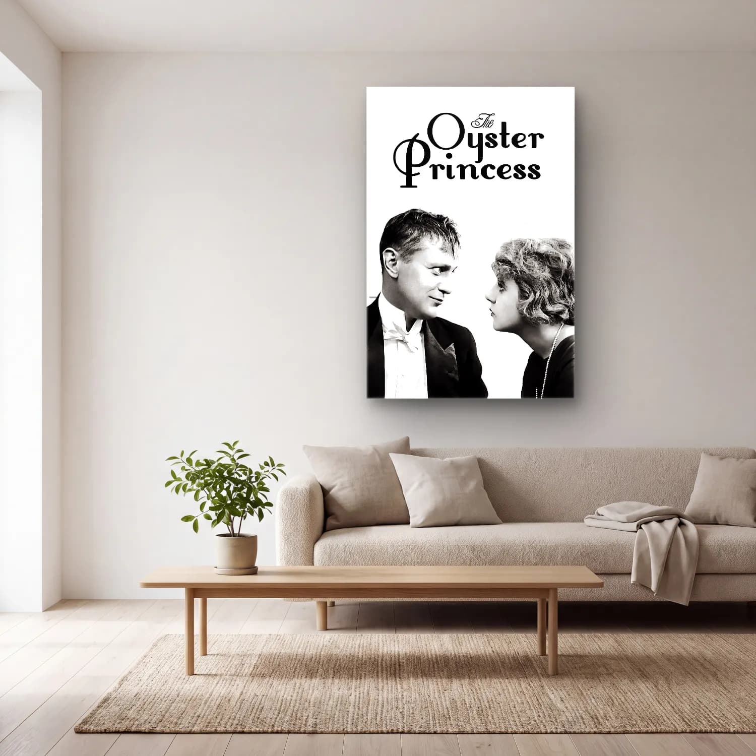Vintage Poster Elbiseli Kadın No. 37 cam tablo — açık renk salonda