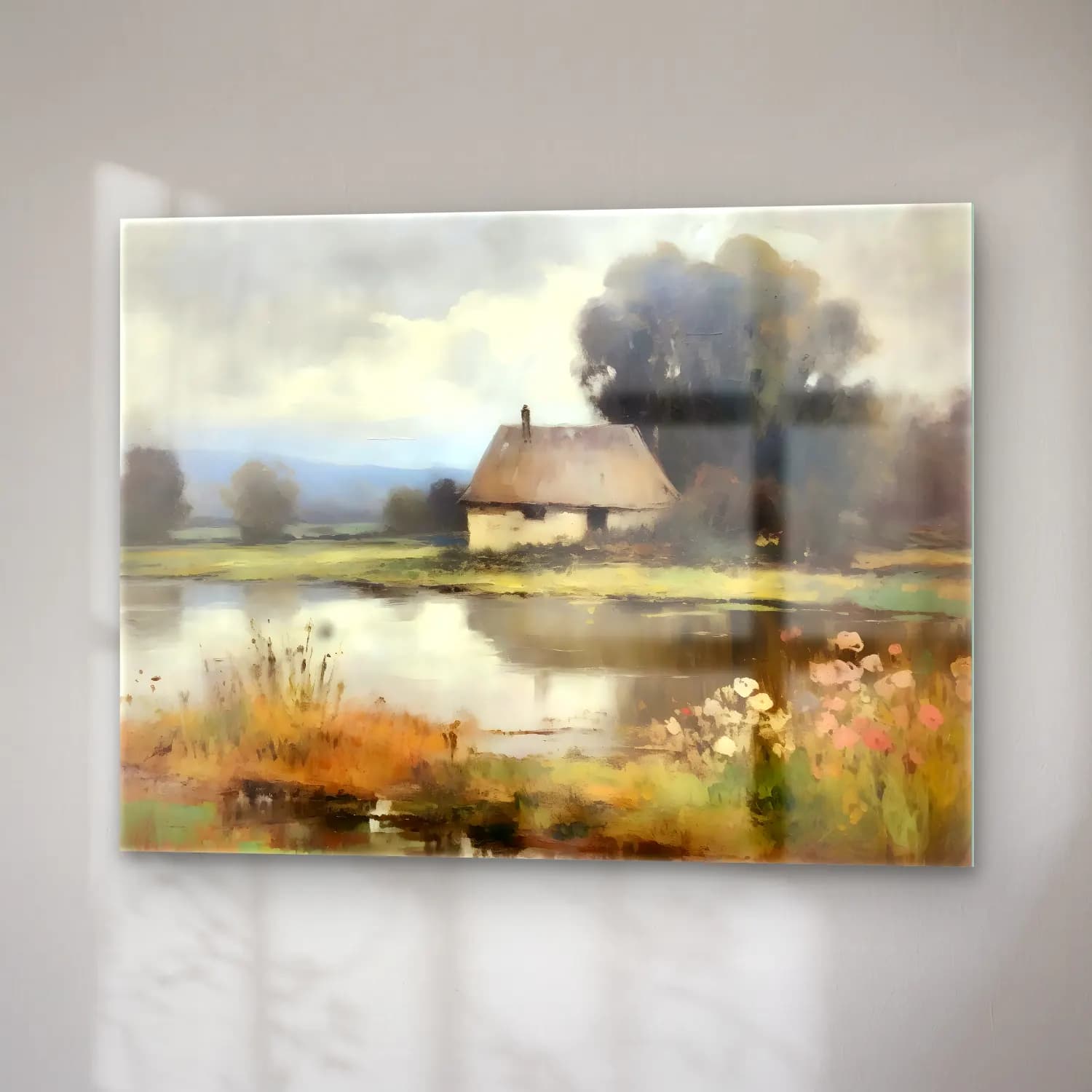 Yağlı Boya Kır Evi No. 50 cam tablo — sağ açıdan görünüm