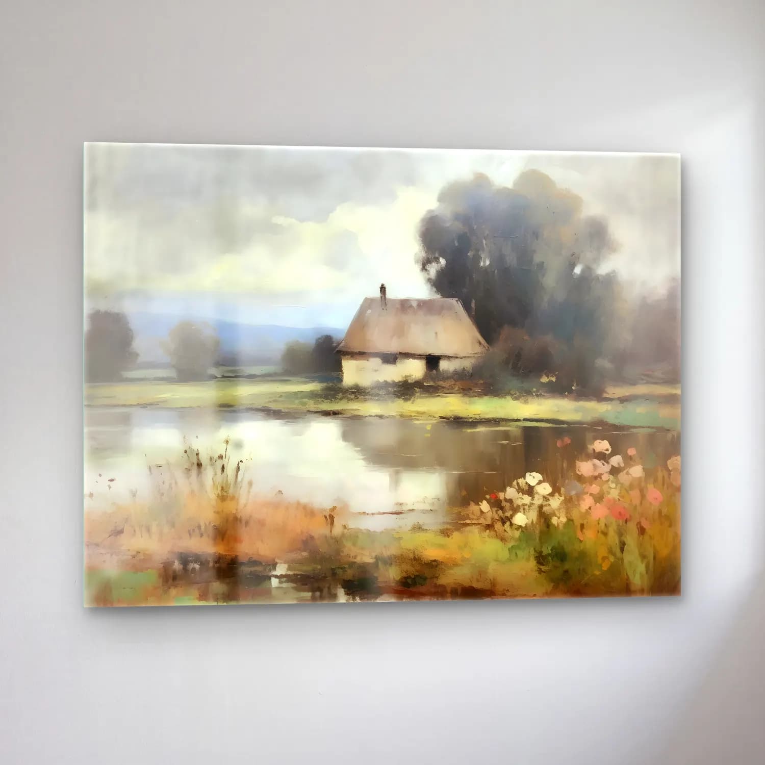 Yağlı Boya Kır Evi No. 50 cam tablo — sol açıdan görünüm