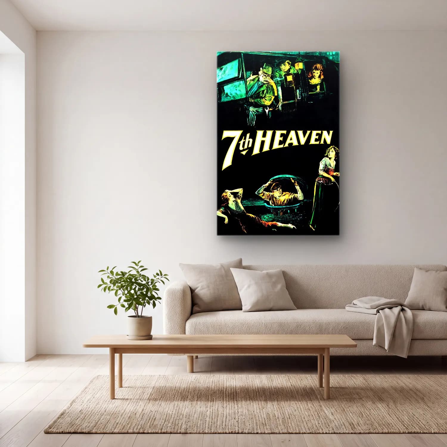 Vintage Poster Dini Sahne – Turkuaz Tonlar cam tablo — açık renk salonda