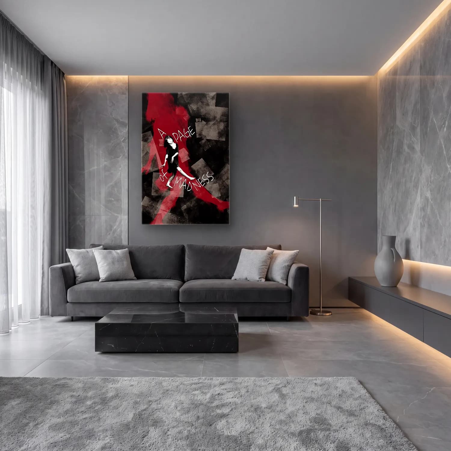 Siyah Beyaz Kitap Okuyan Kadın cam tablo — lüks salon duvarında