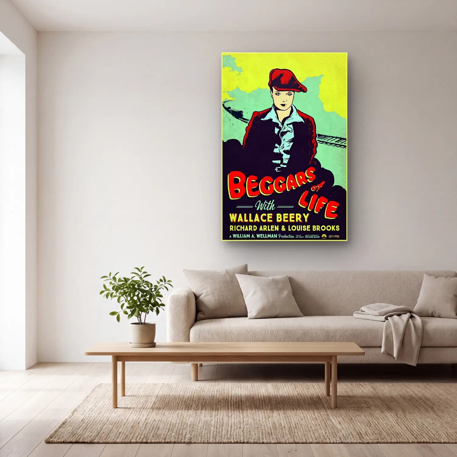 Vintage Poster Şapkalı Kadın No. 14 cam tablo — açık renk salonda