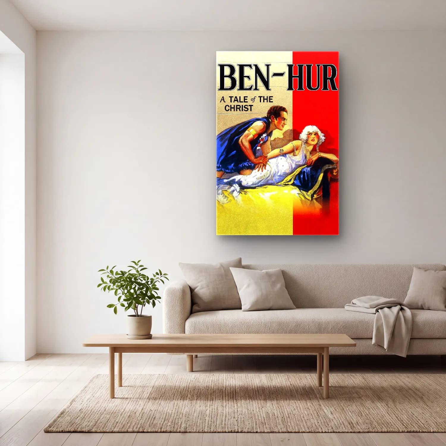 Vintage Poster Mitolojik Sahne No. 8 cam tablo — açık renk salonda