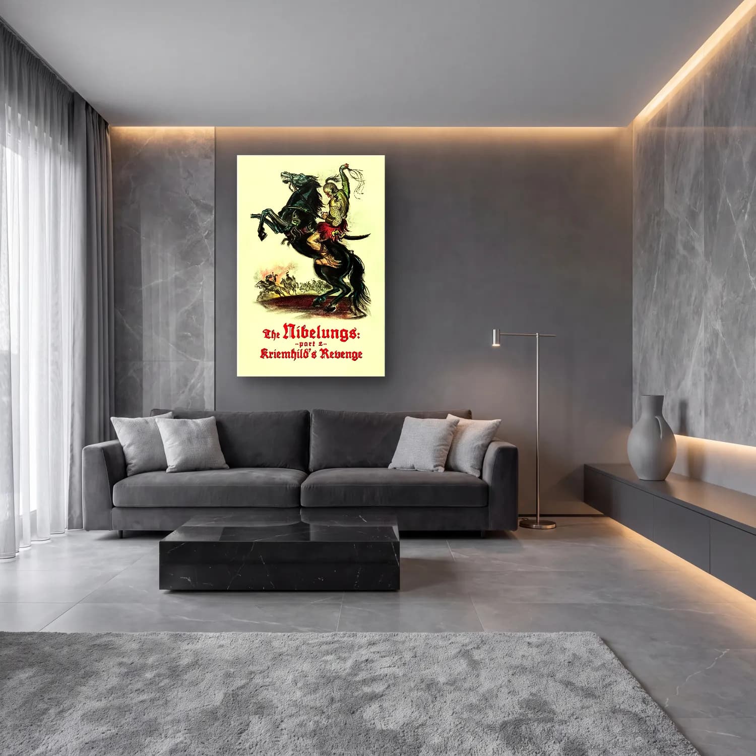 Vintage Poster Atlı No. 6 cam tablo — lüks salon duvarında
