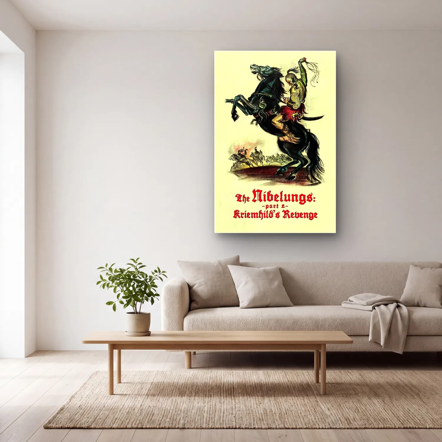Vintage Poster Atlı No. 6 cam tablo — açık renk salonda