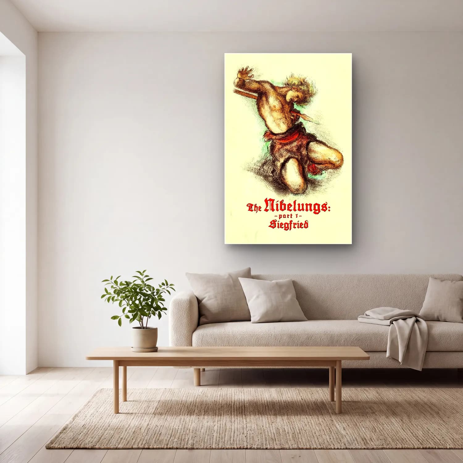 Vintage Poster Mitolojik Sahne No. 9 cam tablo — açık renk salonda