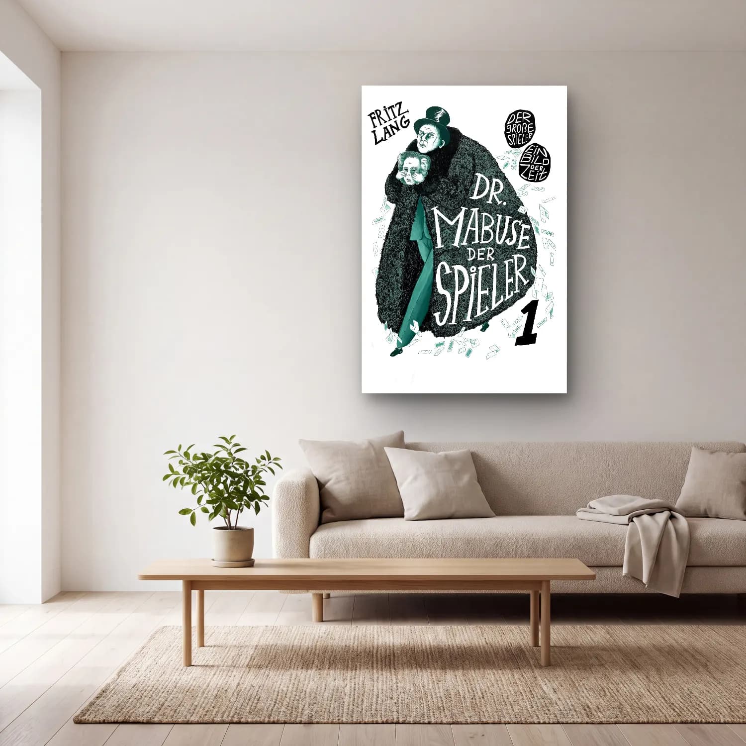 Vintage Poster Elbiseli Kadın No. 38 cam tablo — açık renk salonda