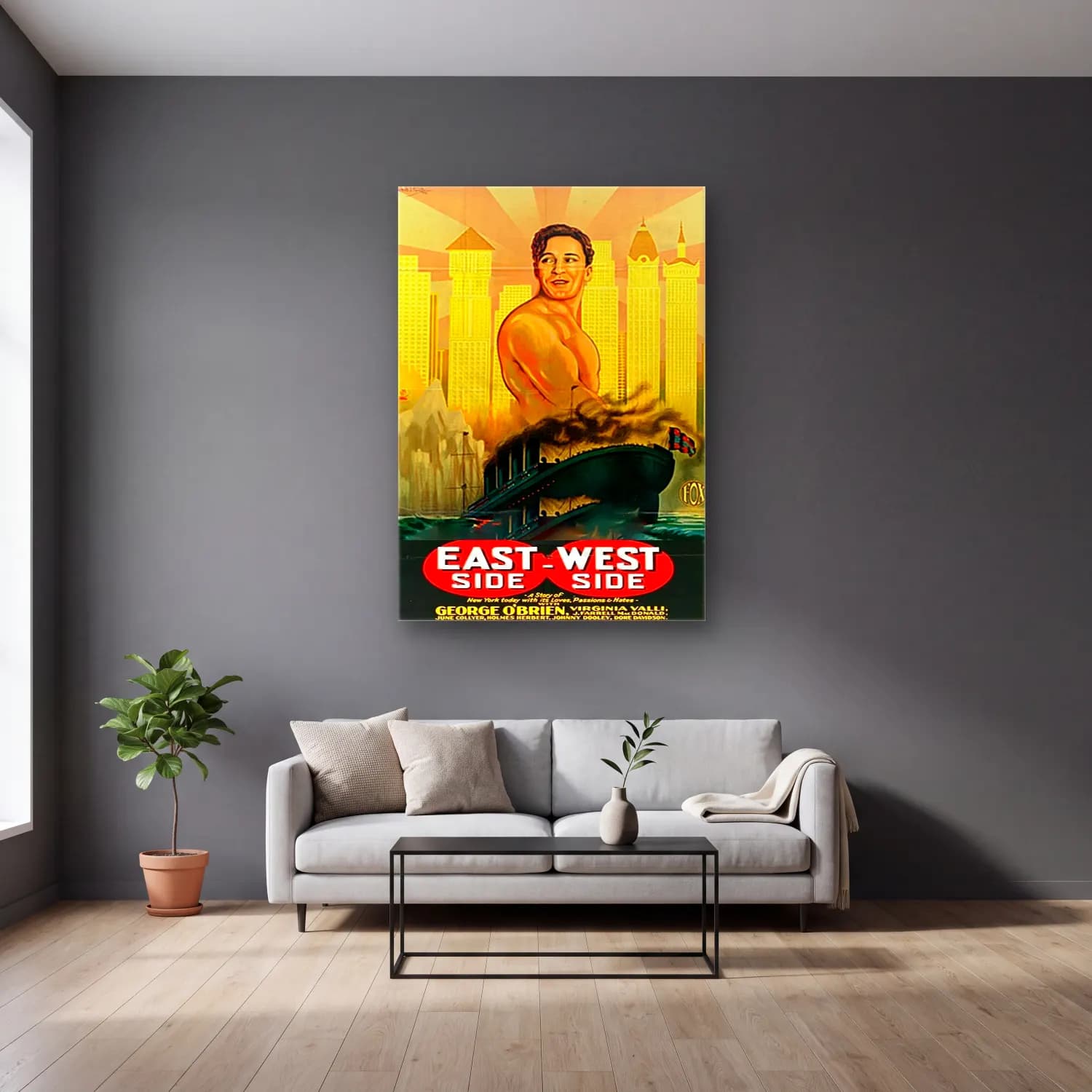 Vintage Poster Erkek Portresi No. 9 cam tablo — gri duvarlı salonda