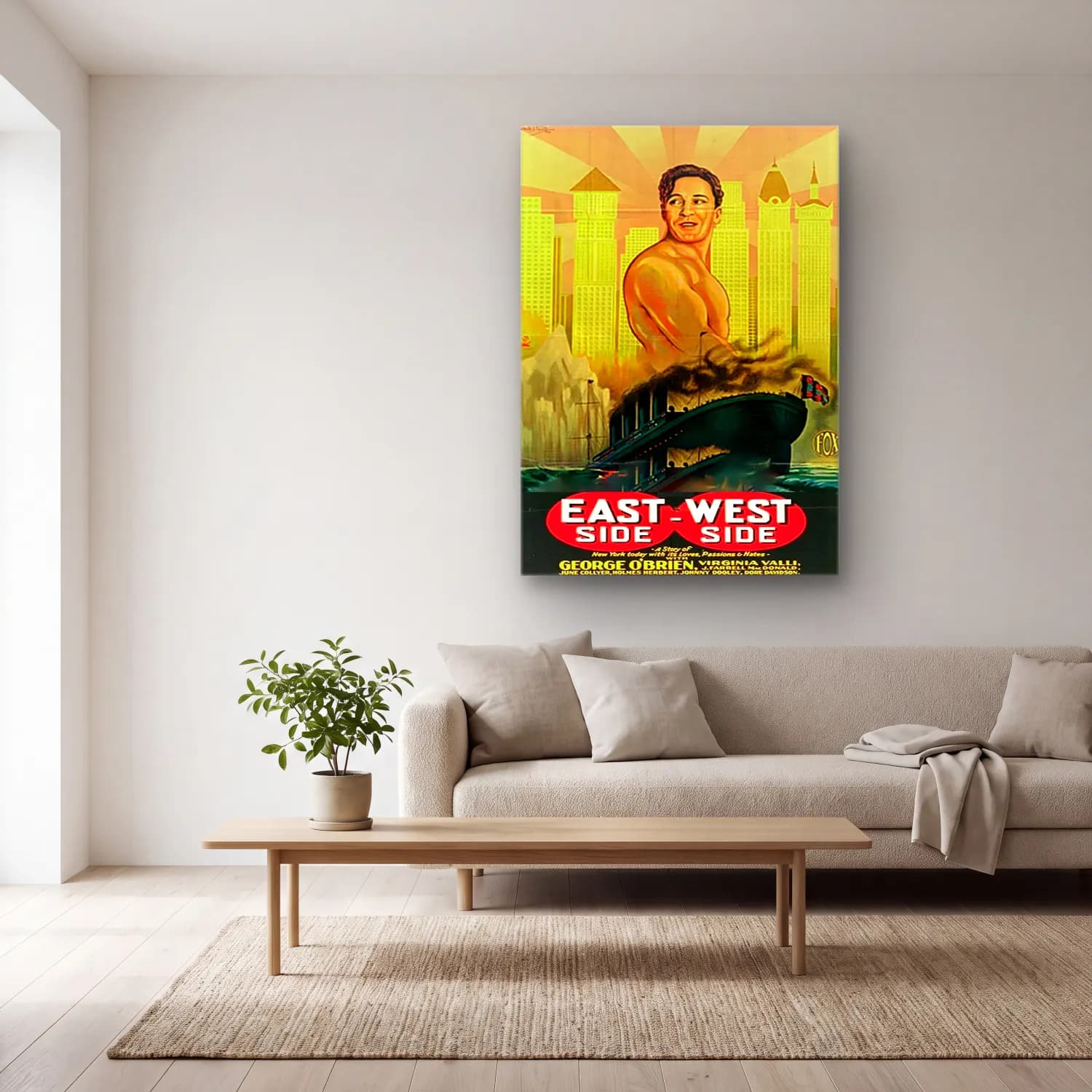 Vintage Poster Erkek Portresi No. 9 cam tablo — açık renk salonda