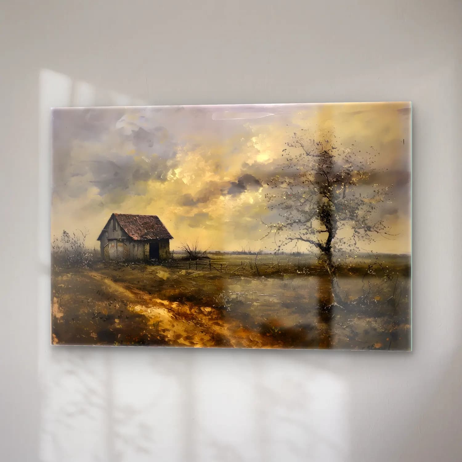 Yağlı Boya Kır Evi No. 53 cam tablo — sağ açıdan görünüm