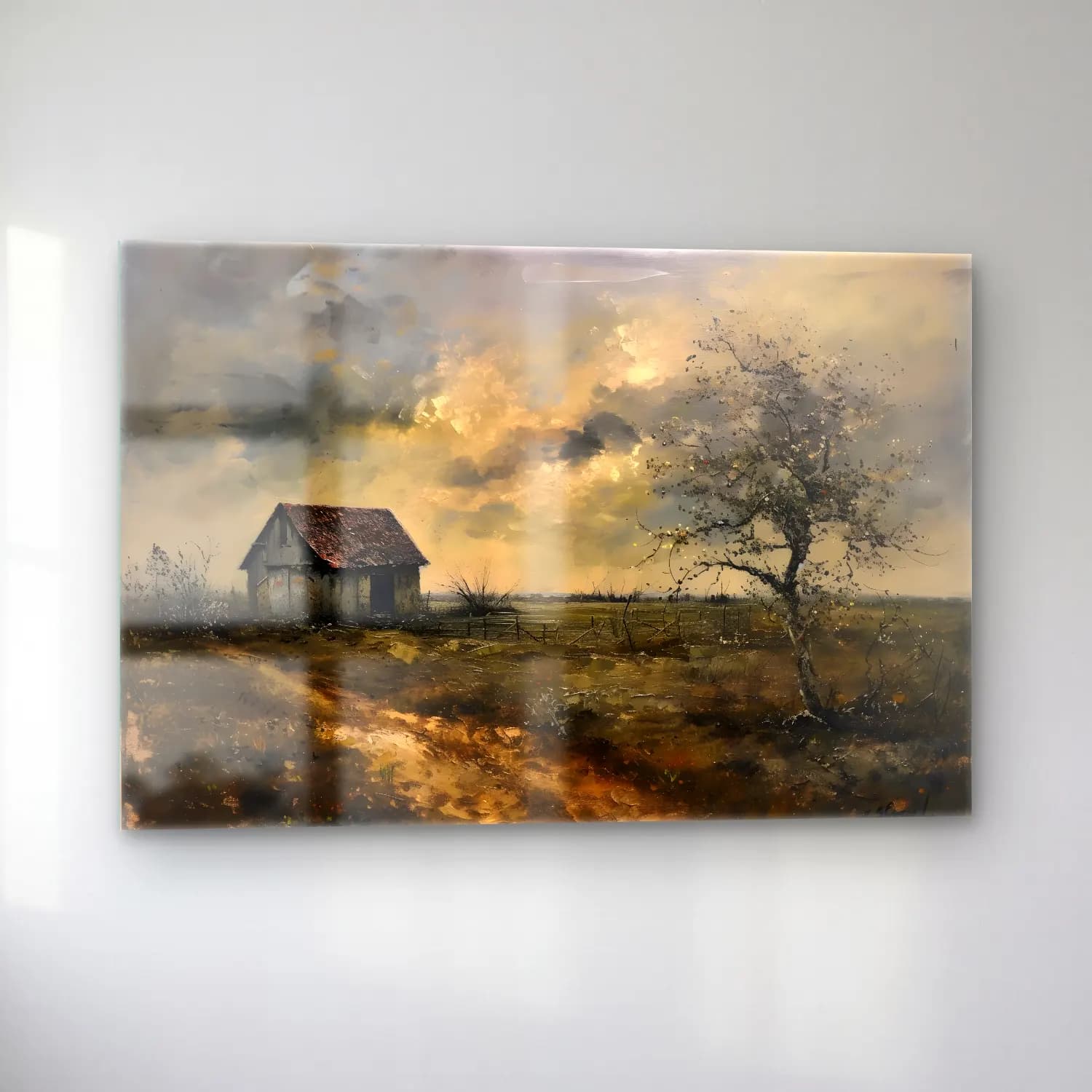 Yağlı Boya Kır Evi No. 53 cam tablo — sol açıdan görünüm
