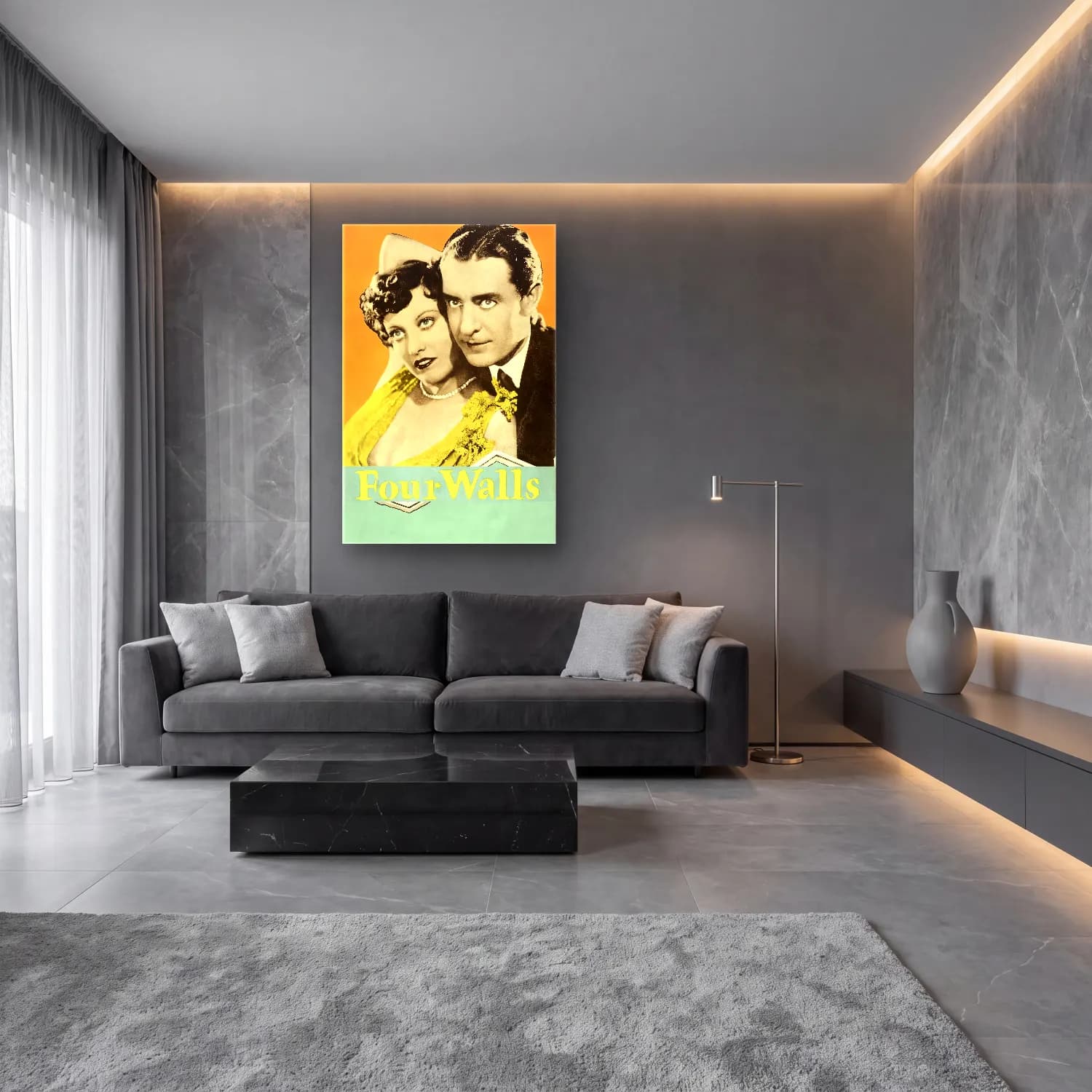Vintage Poster Aşıklar No. 33 cam tablo — lüks salon duvarında