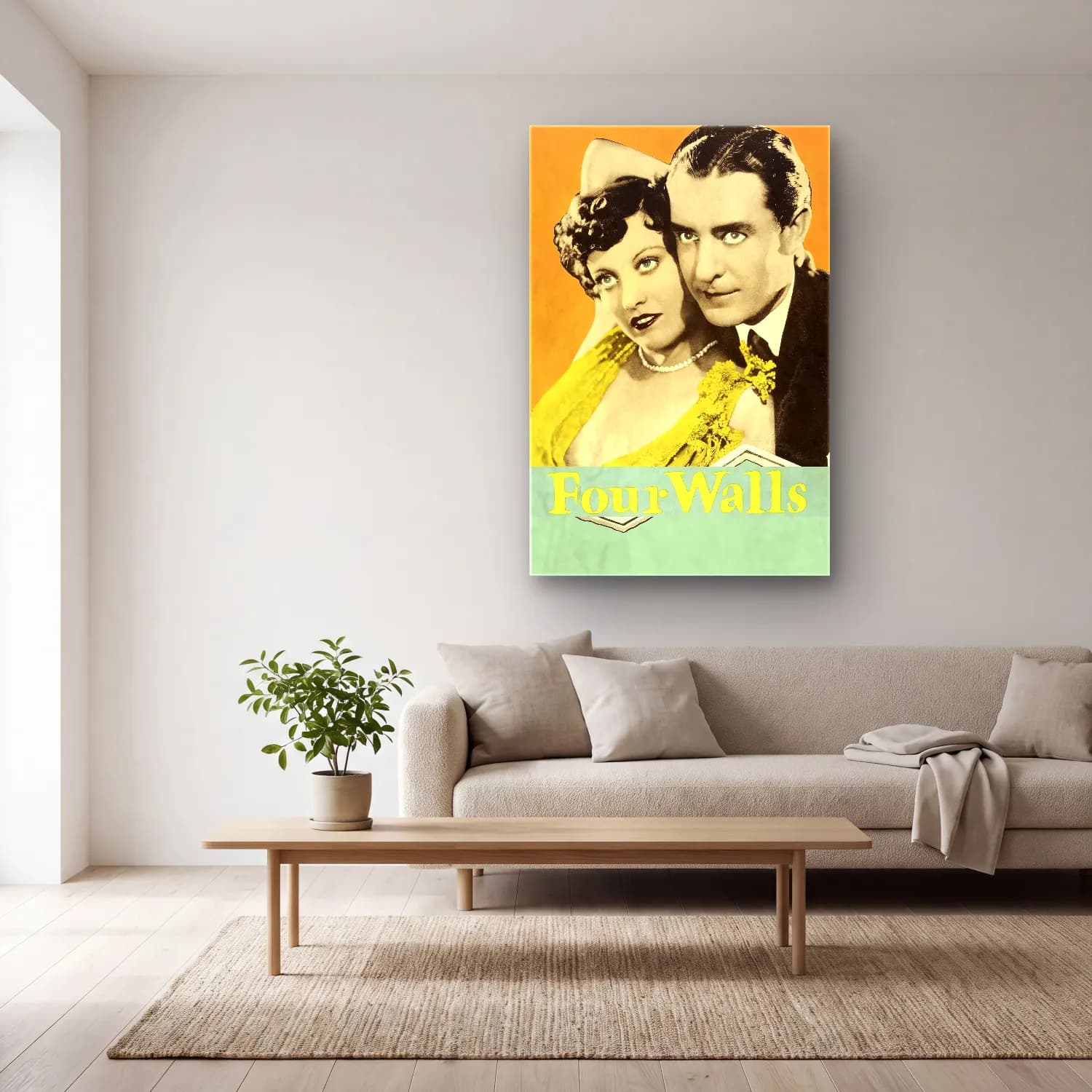 Vintage Poster Aşıklar No. 33 cam tablo — açık renk salonda