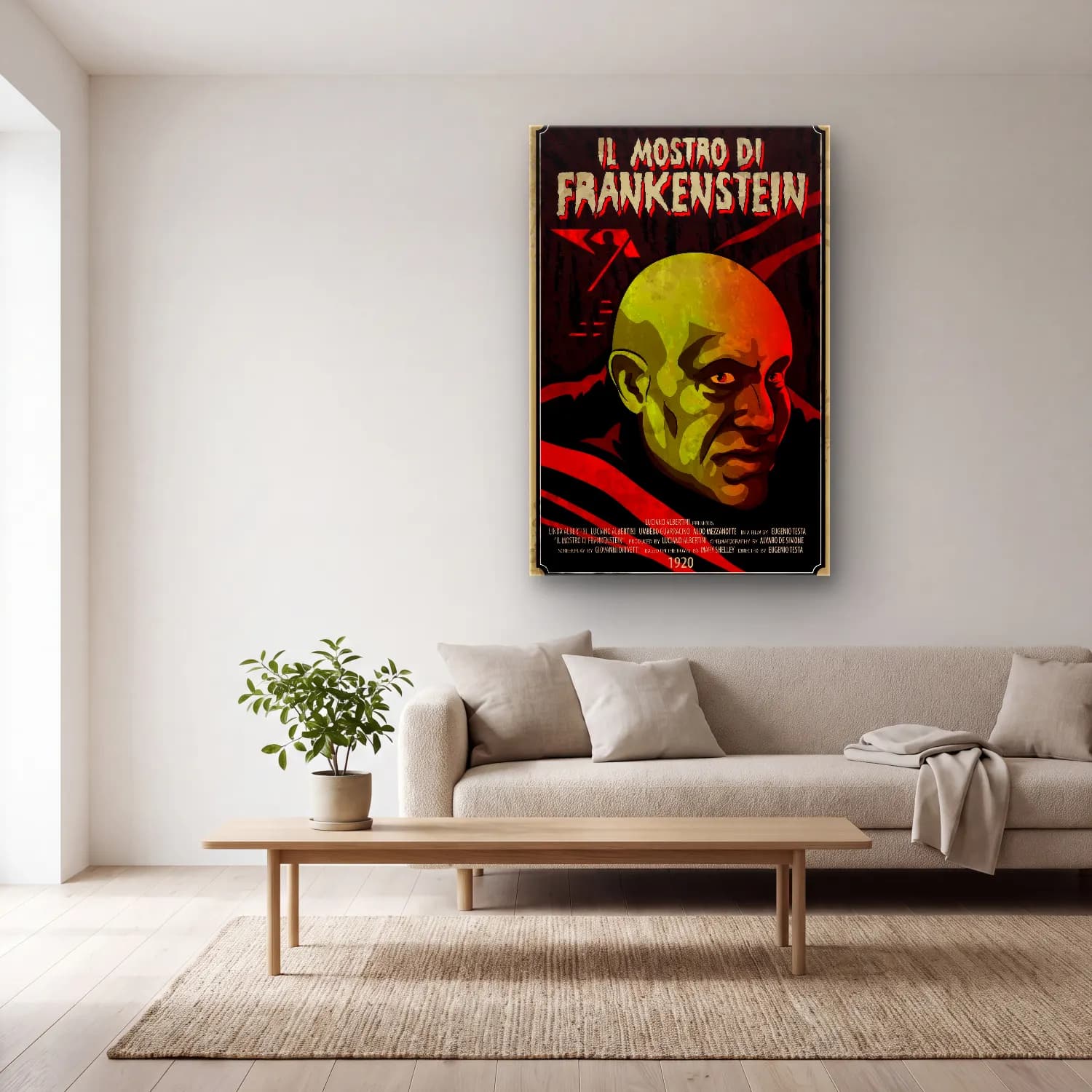 Vintage Poster Erkek Portresi No. 11 cam tablo — açık renk salonda