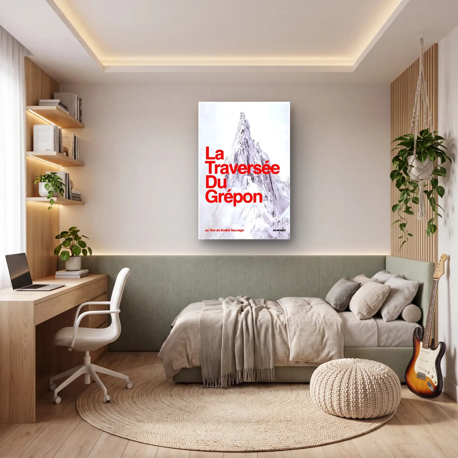 Vintage Poster Karlı Dağ Zirvesi cam tablo — genç odasında