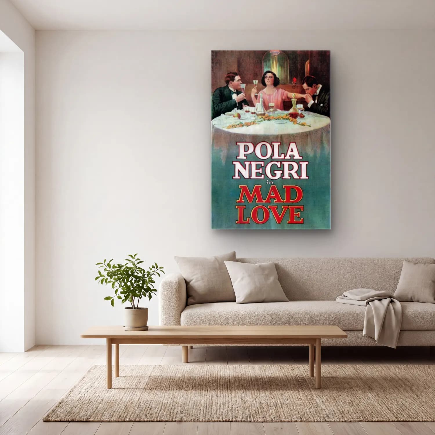 Vintage Poster Kadeh Şarap No. 12 cam tablo — açık renk salonda