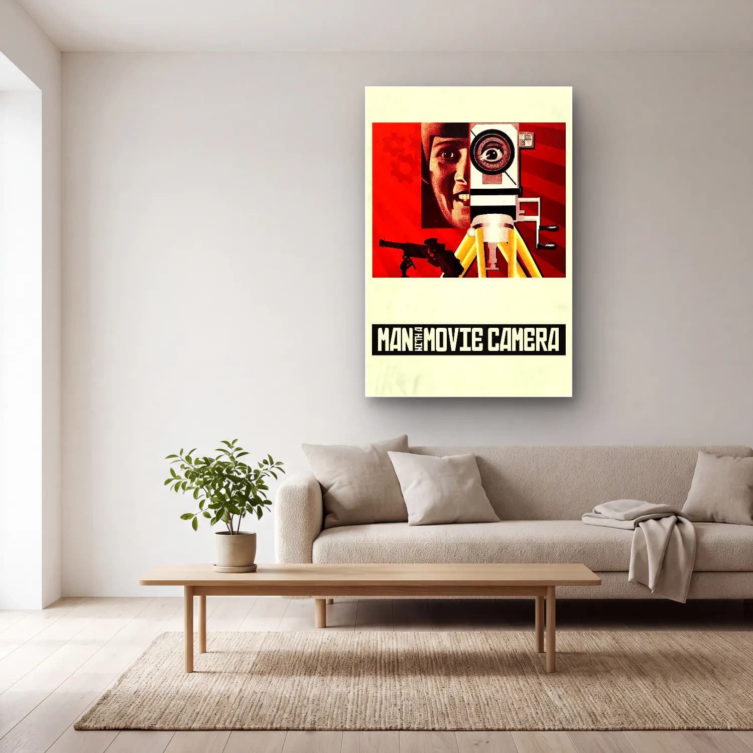 Vintage Poster Fotoğraf Makinesi – Turuncu Tonlar cam tablo — açık renk salonda
