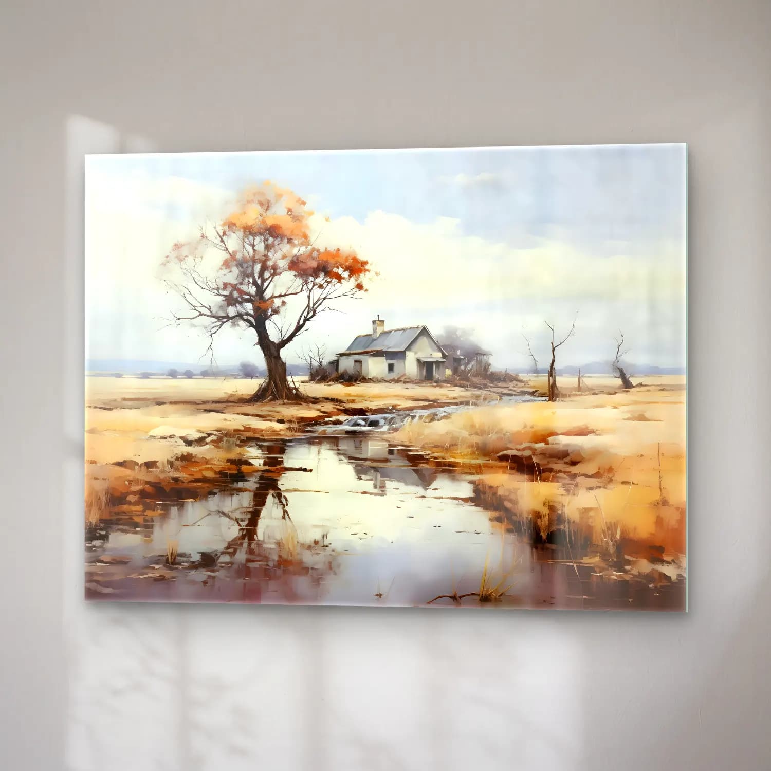 Yağlı Boya Kır Evi No. 54 cam tablo — sağ açıdan görünüm
