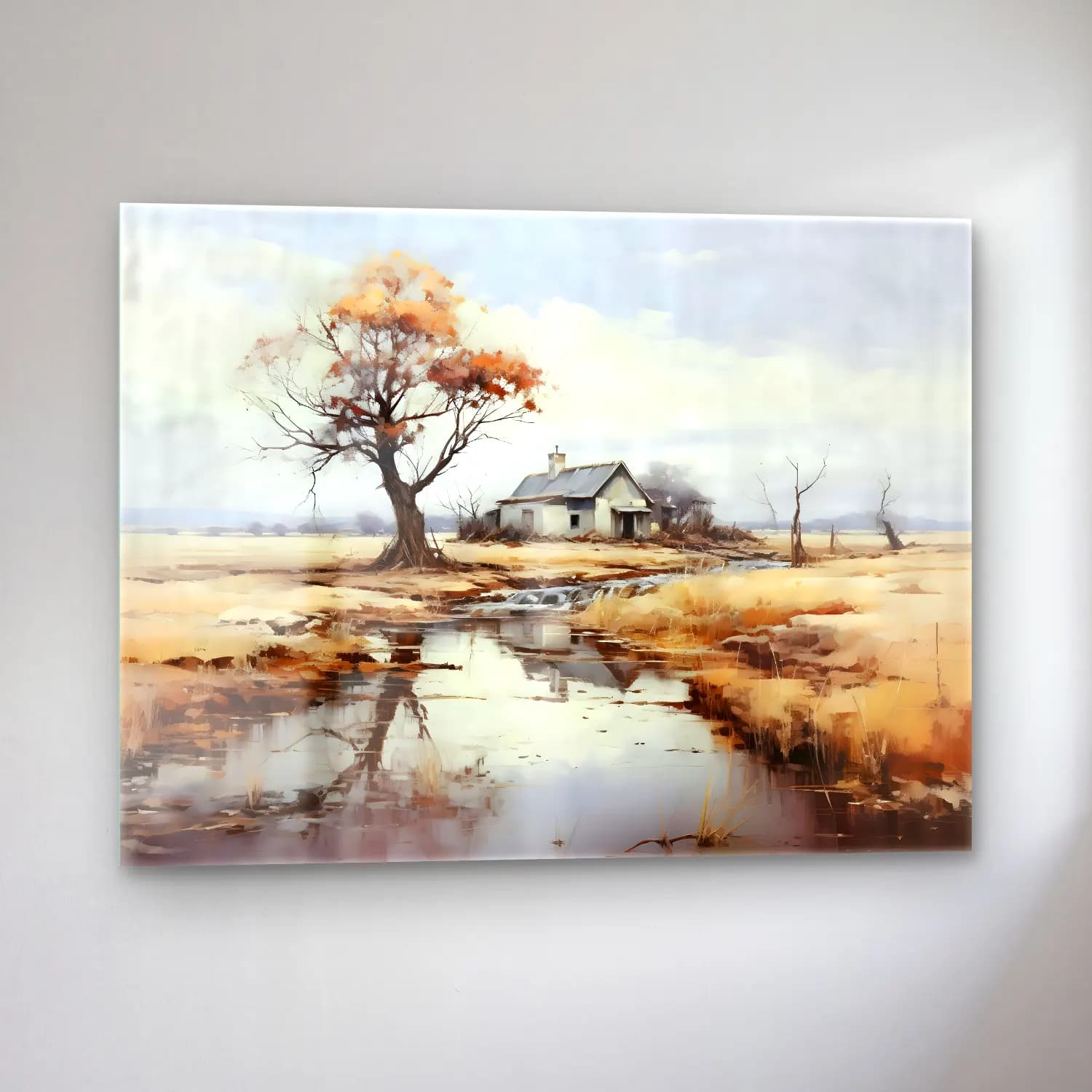 Yağlı Boya Kır Evi No. 54 cam tablo — sol açıdan görünüm
