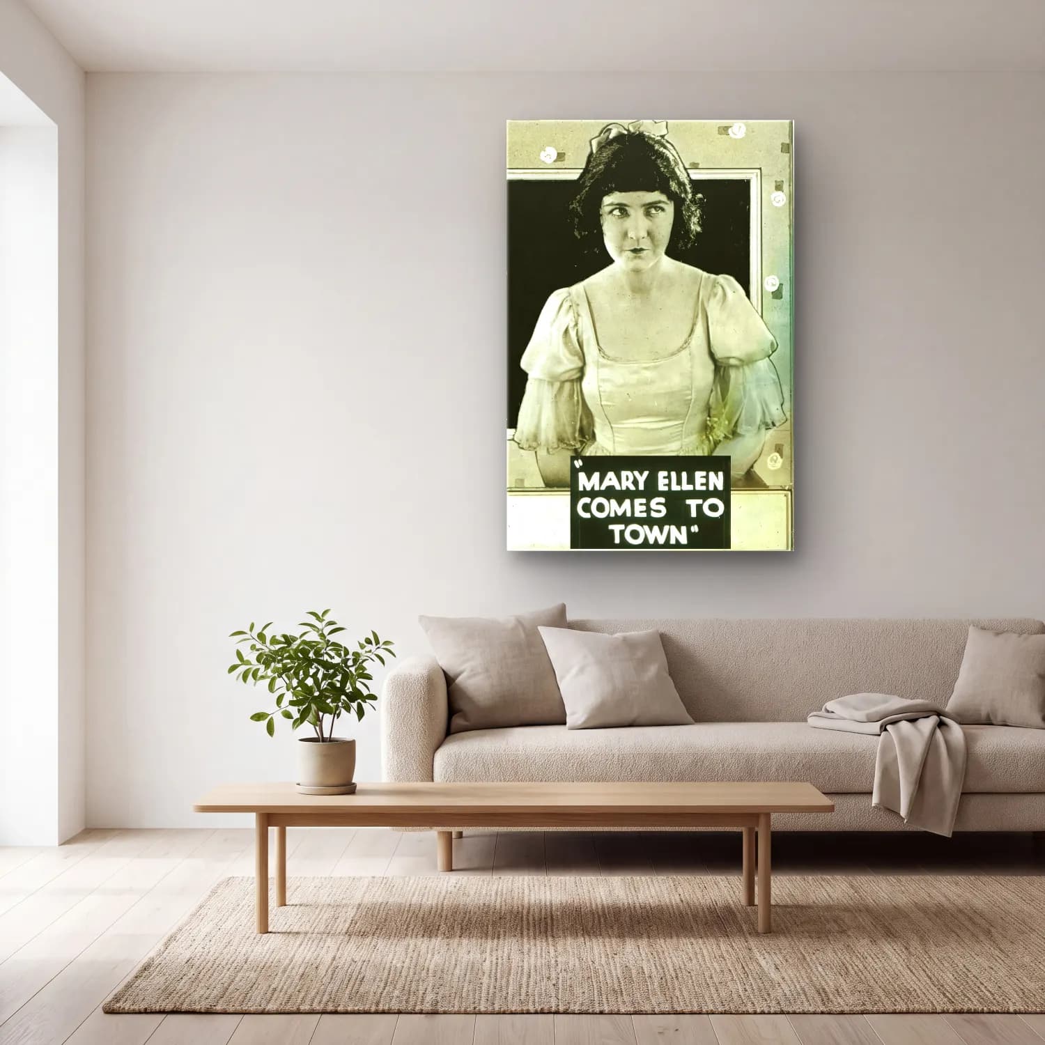Vintage Poster Elbiseli Kadın No. 39 cam tablo — açık renk salonda