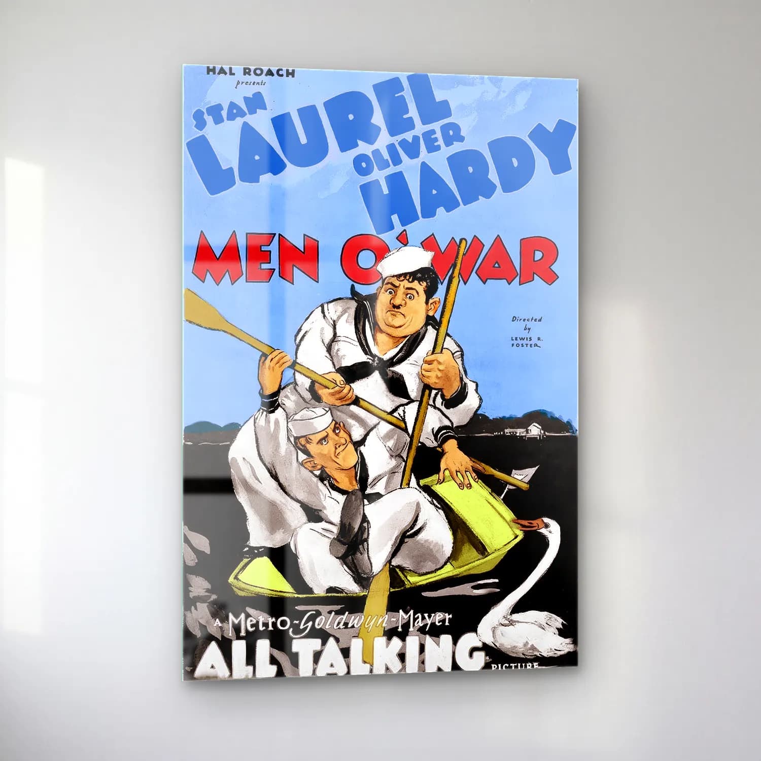 Vintage Poster Savaş Sahnesi – Siyah Beyaz Tonlar cam tablo — sol açıdan görünüm