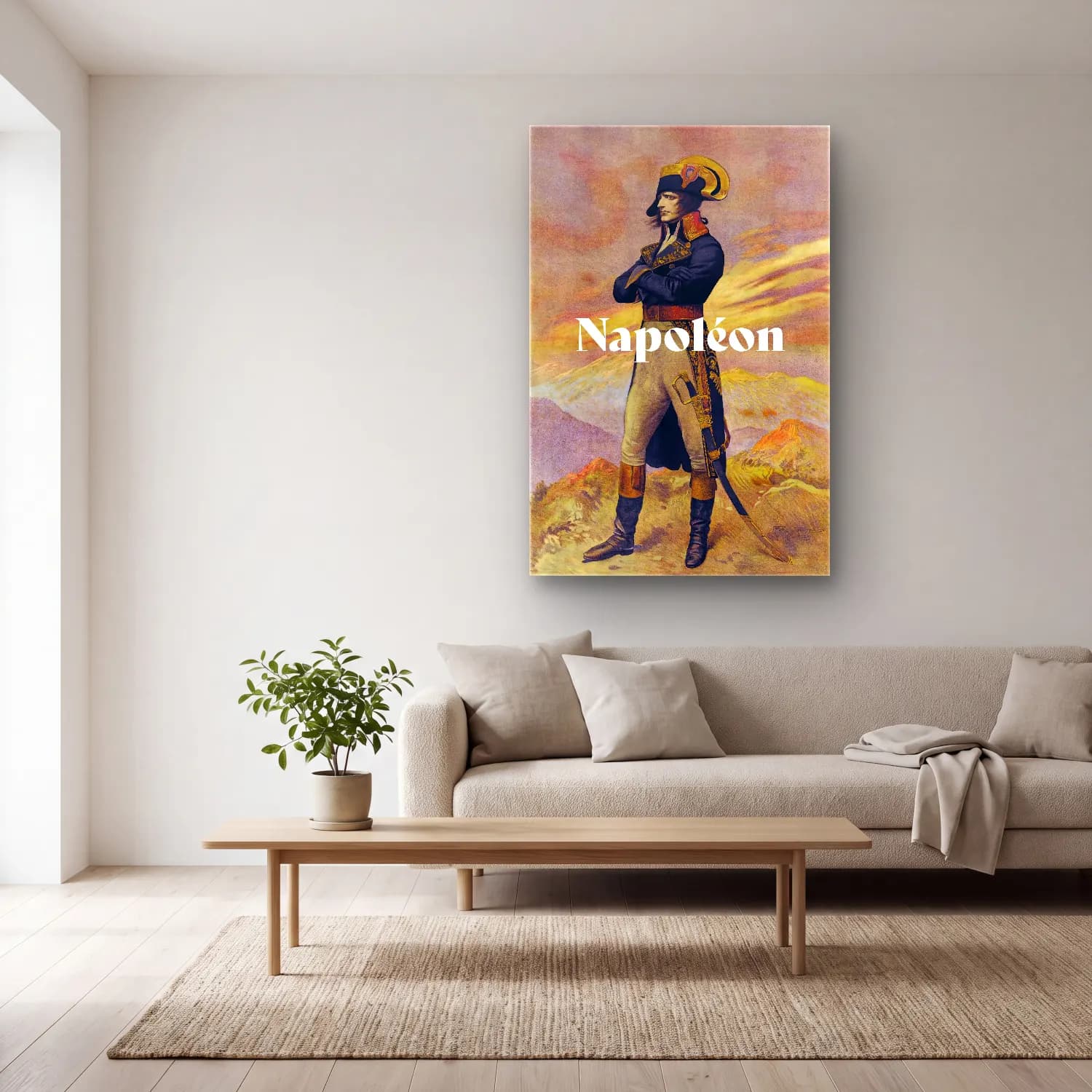 Vintage Poster Şövalye No. 7 cam tablo — açık renk salonda