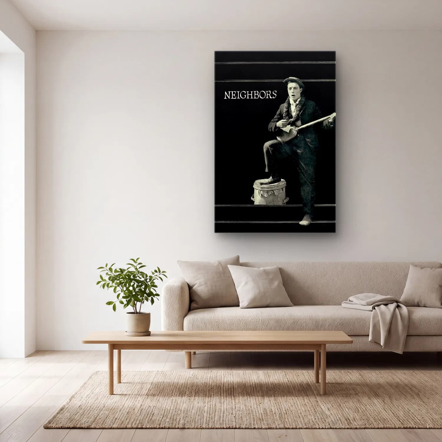 Vintage Poster Gitar – Siyah Beyaz Tonlar cam tablo — açık renk salonda