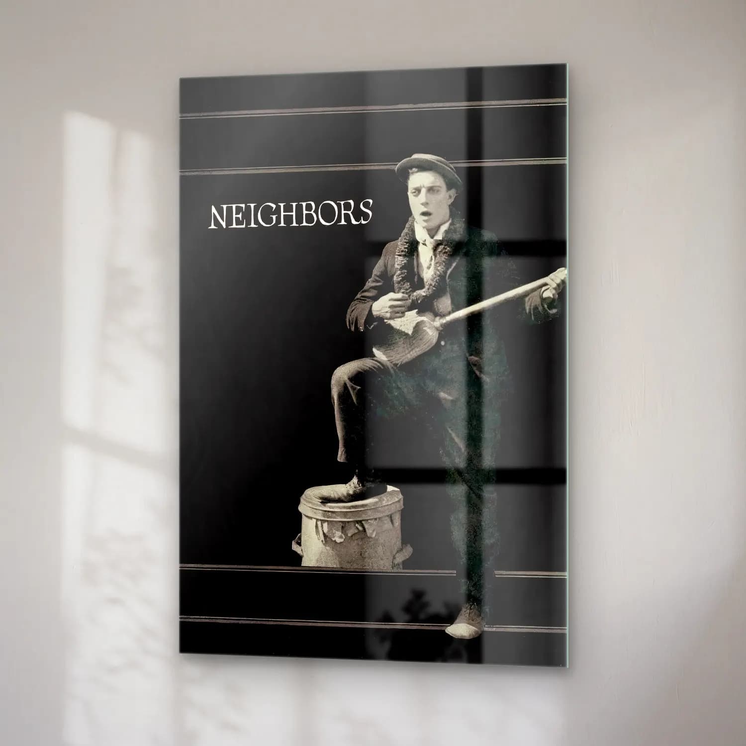 Vintage Poster Gitar – Siyah Beyaz Tonlar cam tablo — sağ açıdan görünüm