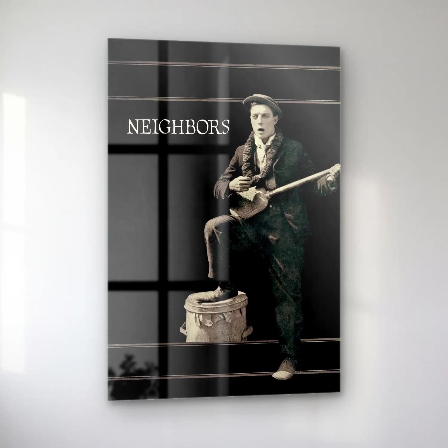 Vintage Poster Gitar – Siyah Beyaz Tonlar cam tablo — sol açıdan görünüm