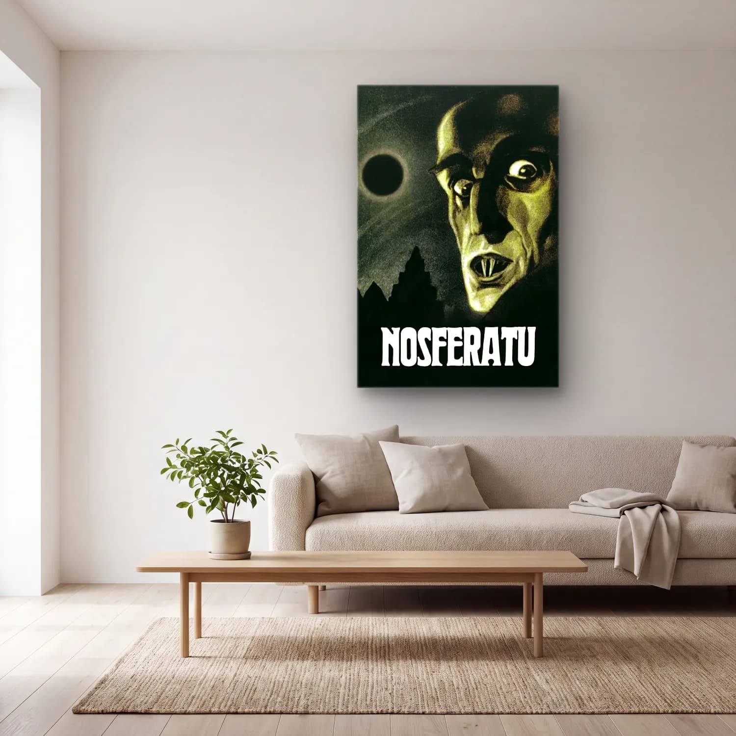 Vintage Poster Ay ve Gece – Siyah Beyaz Tonlar cam tablo — açık renk salonda