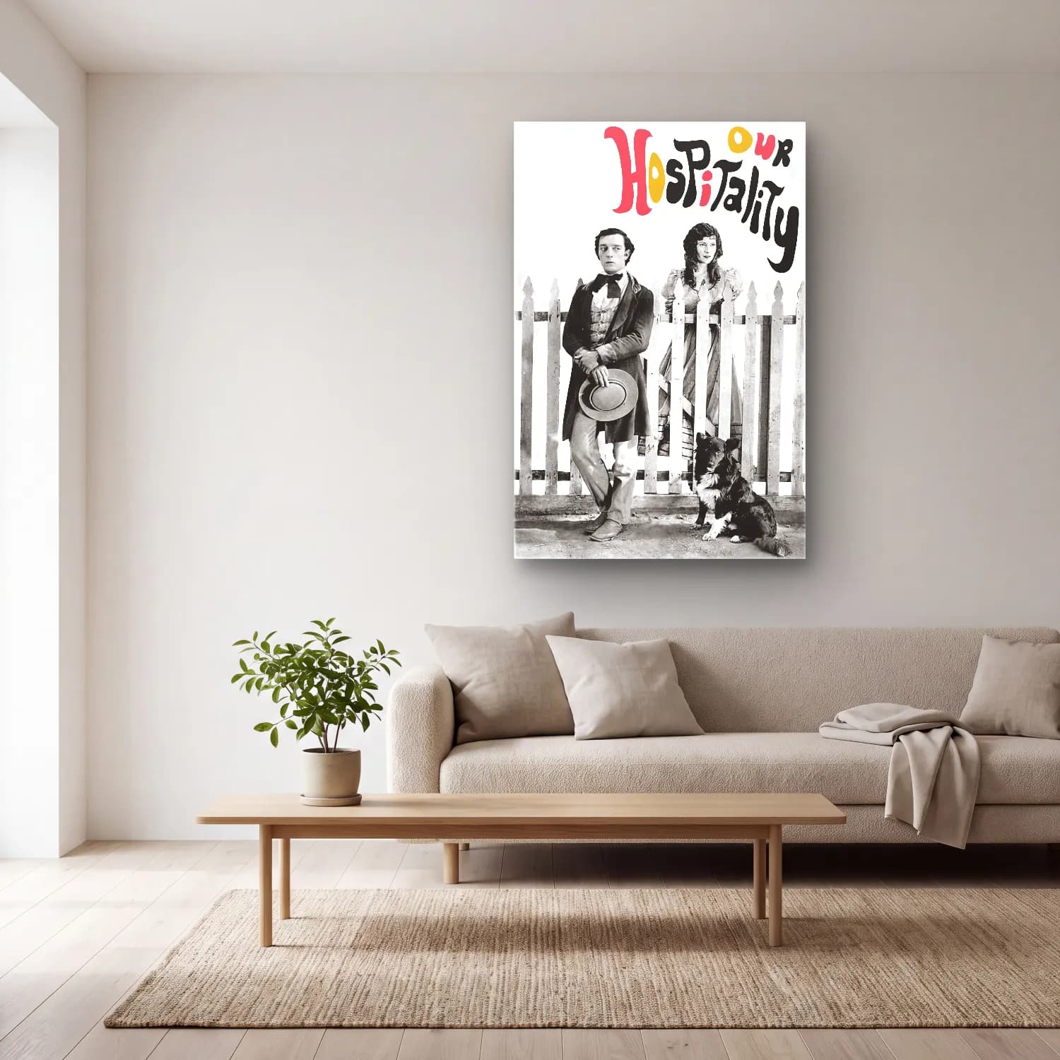 Vintage Poster Erkek Portresi No. 13 cam tablo — açık renk salonda