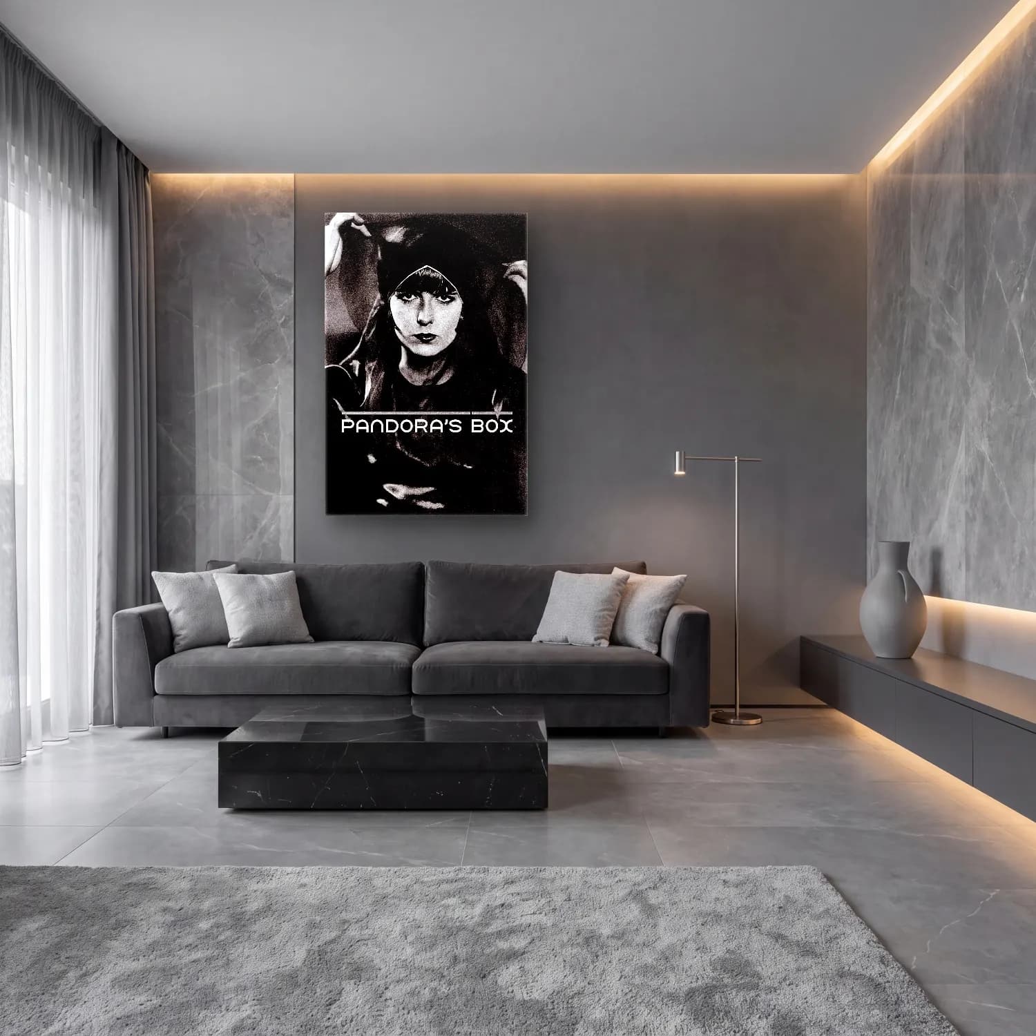 Siyah Beyaz Şapkalı Kadın No. 4 cam tablo — lüks salon duvarında