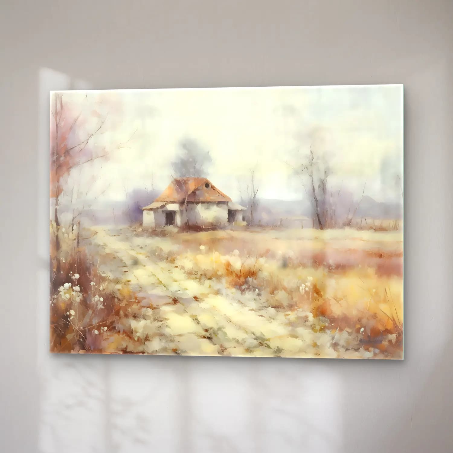Suluboya Kır Evi No. 50 cam tablo — sağ açıdan görünüm