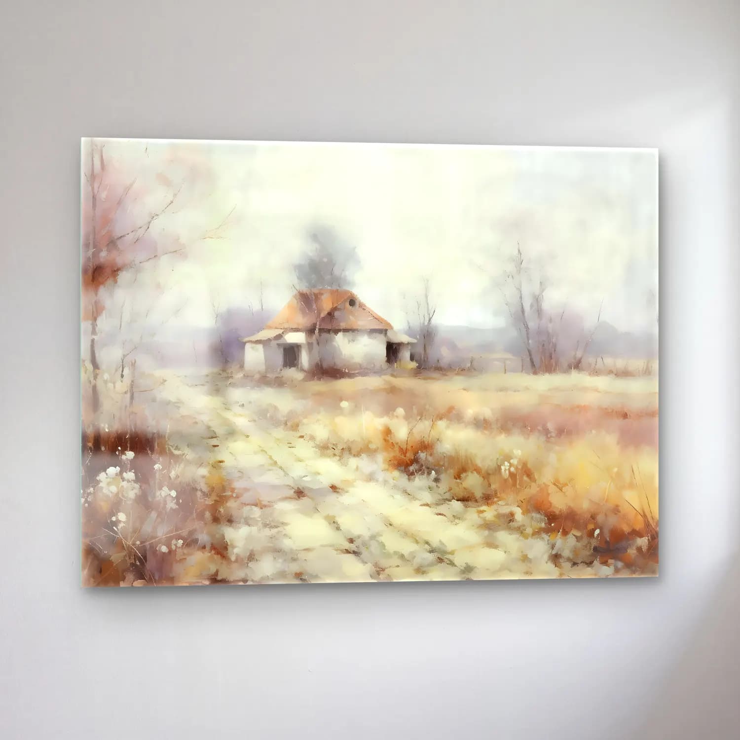 Suluboya Kır Evi No. 50 cam tablo — sol açıdan görünüm