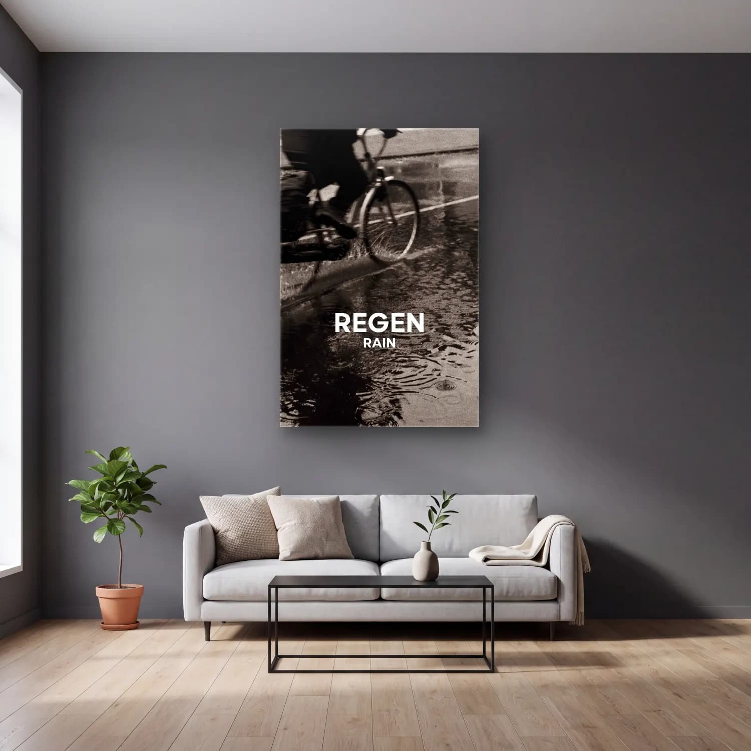 Vintage Poster Bisiklet No. 5 cam tablo — gri duvarlı salonda