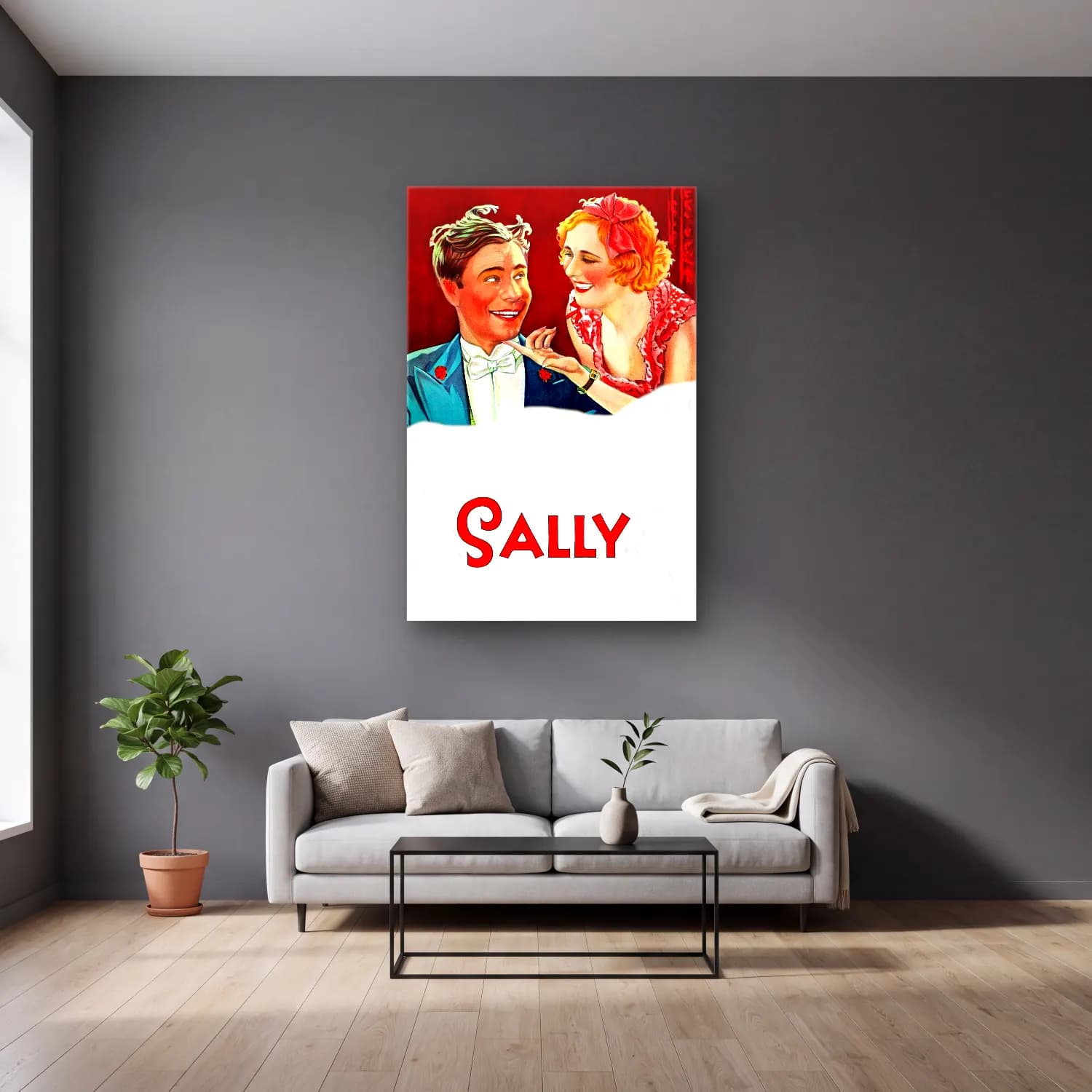 Vintage Poster Noel Baba No. 24 cam tablo — gri duvarlı salonda