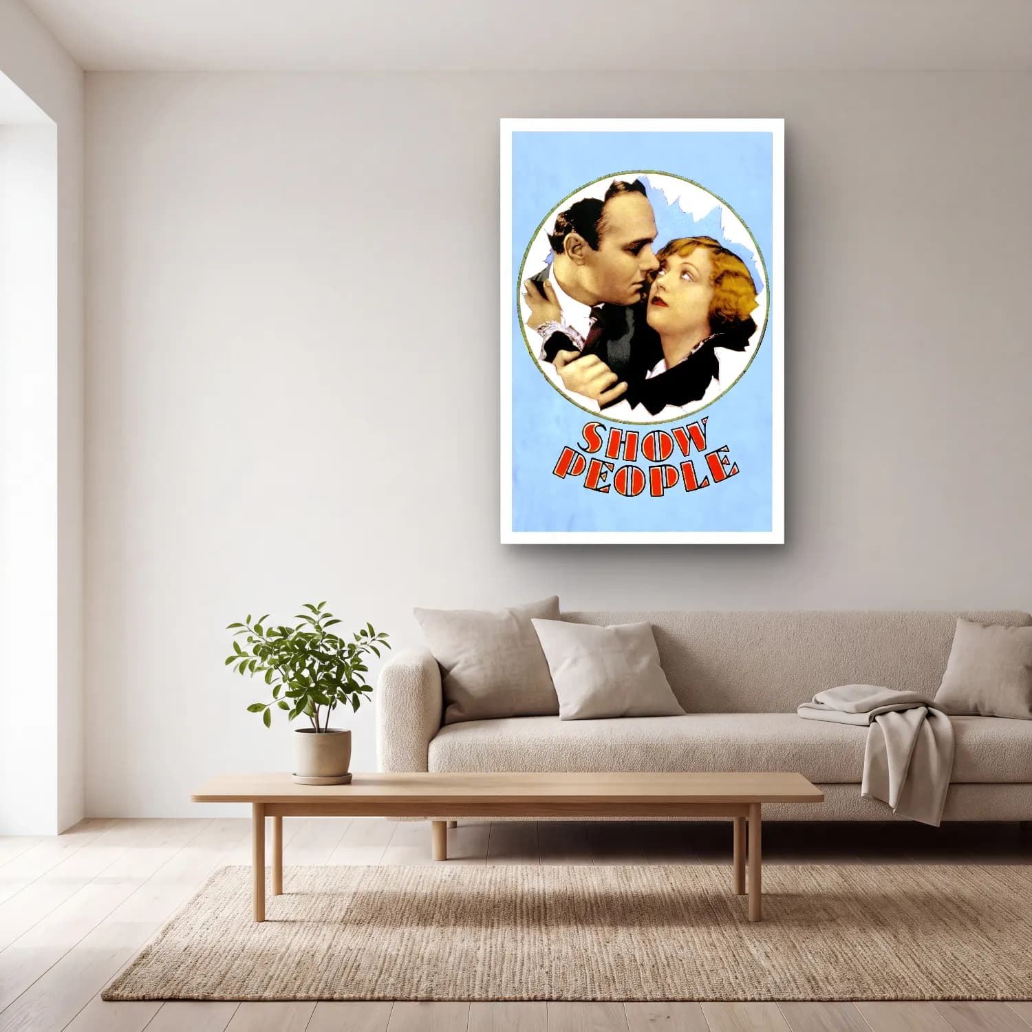 Vintage Poster Sahilde İnsanlar No. 5 cam tablo — açık renk salonda