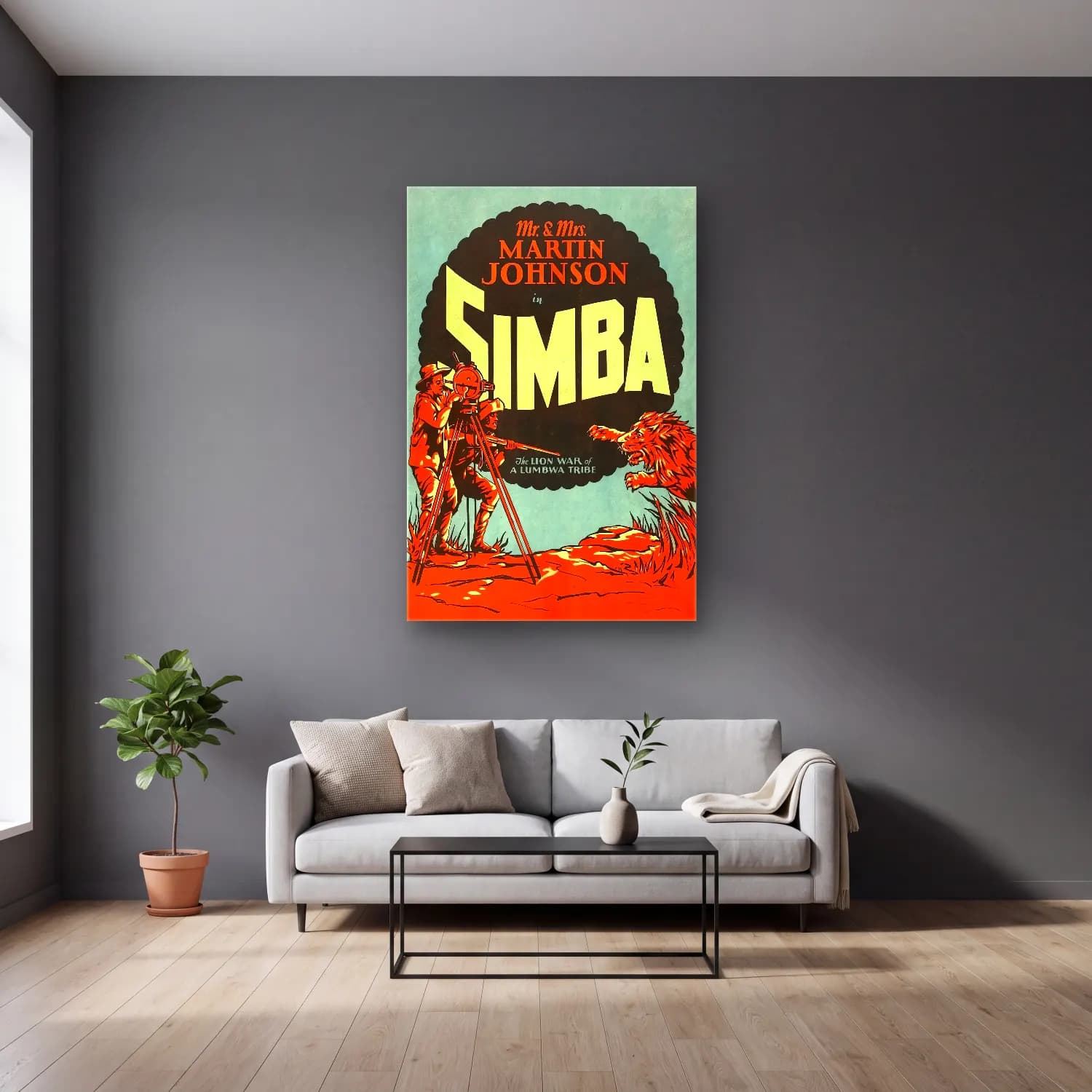 Vintage Poster Savaş Sahnesi No. 8 cam tablo — gri duvarlı salonda