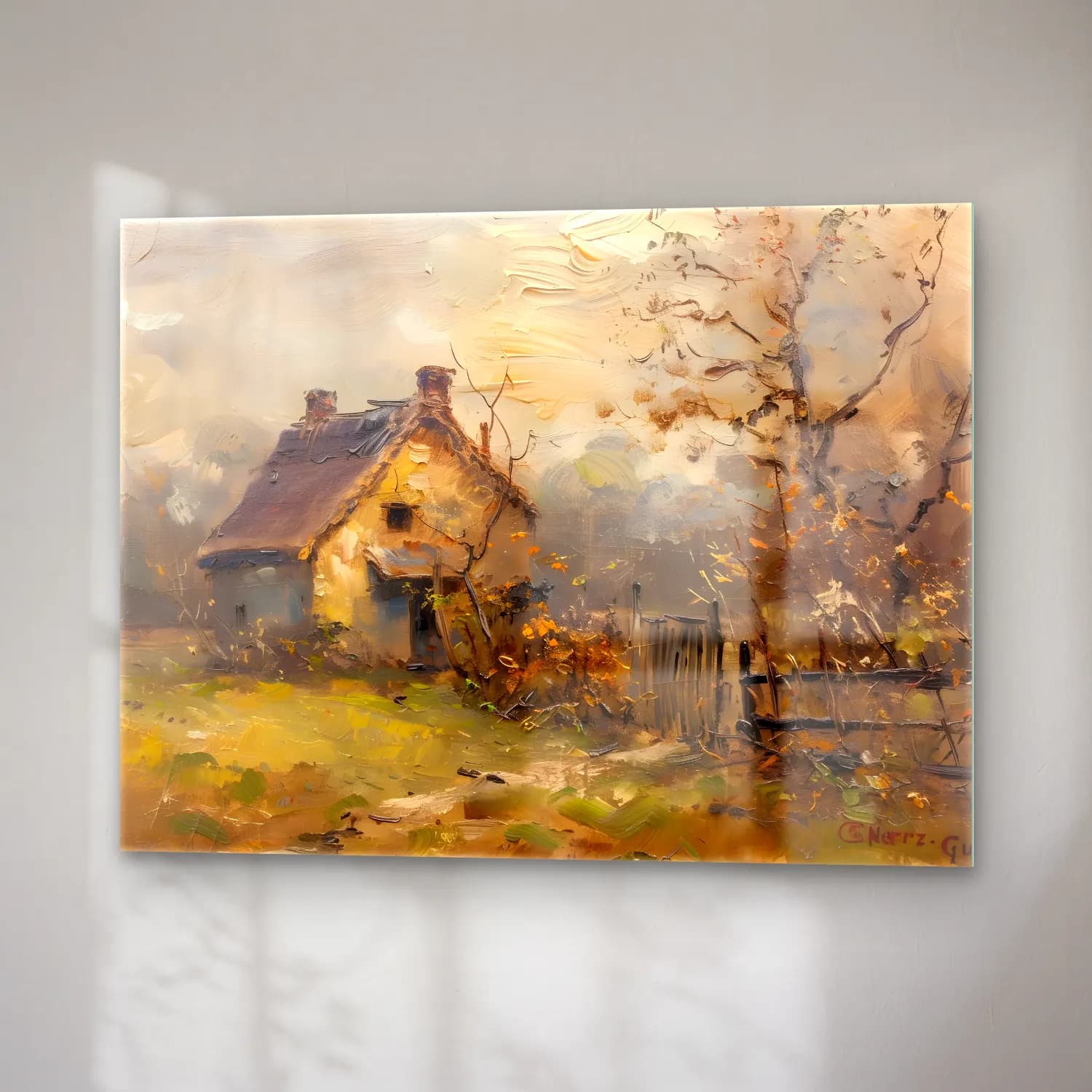 Yağlı Boya Kır Evi No. 55 cam tablo — sağ açıdan görünüm