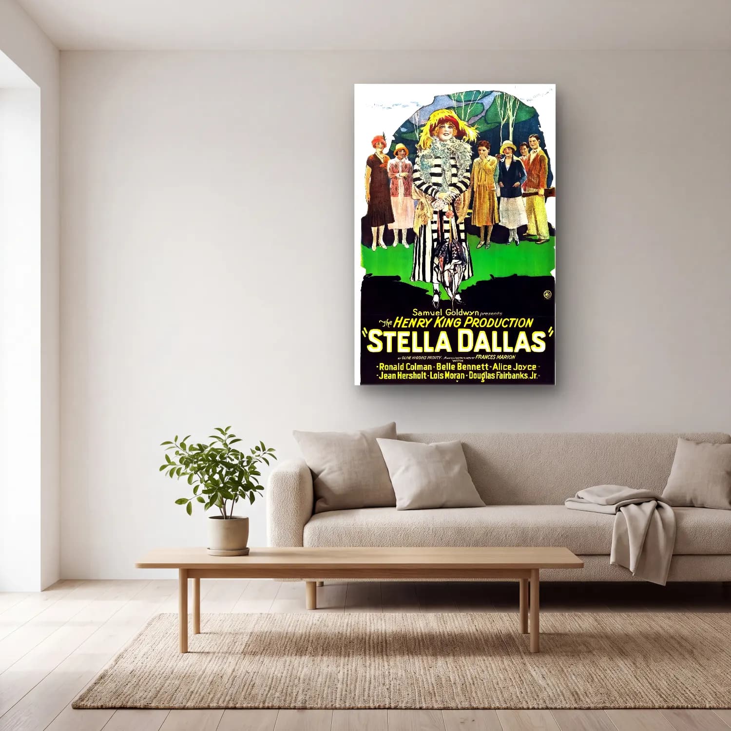 Vintage Poster Elbiseli Kadın No. 40 cam tablo — açık renk salonda