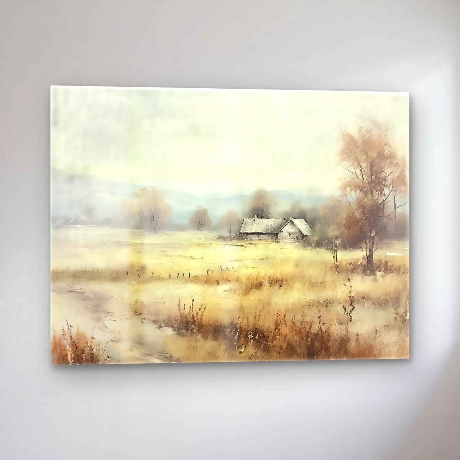 Yağlı Boya Kır Evi No. 68 cam tablo — sol açıdan görünüm