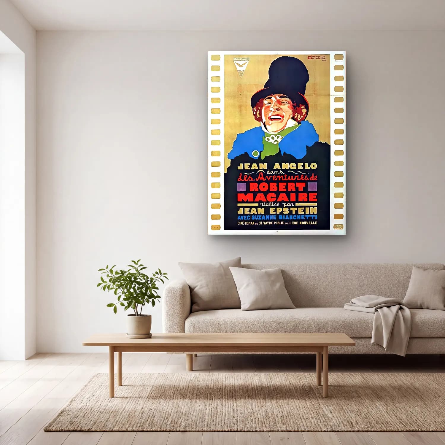 Vintage Poster Erkek Portresi No. 14 cam tablo — açık renk salonda