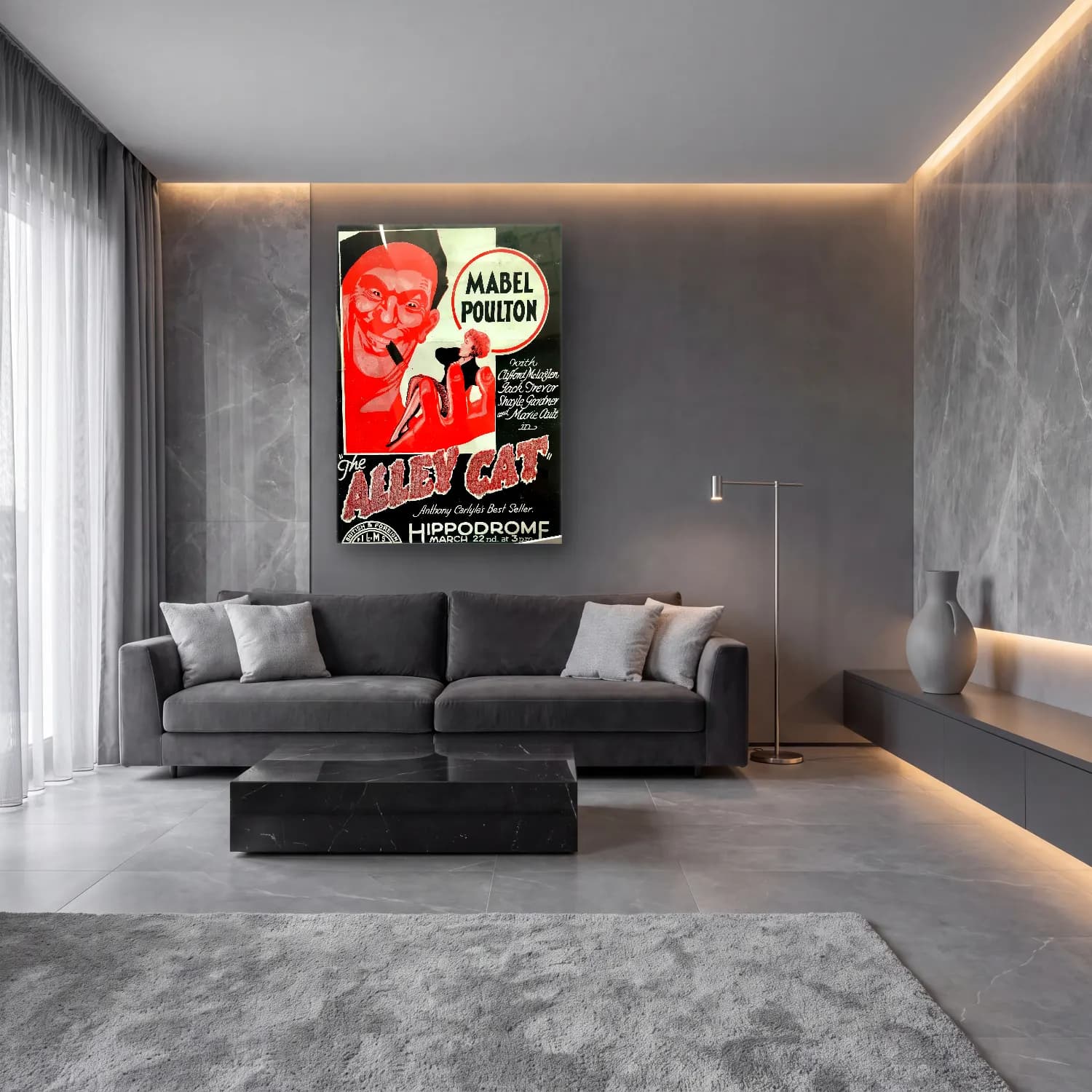 Vintage Poster Kedi No. 9 cam tablo — lüks salon duvarında