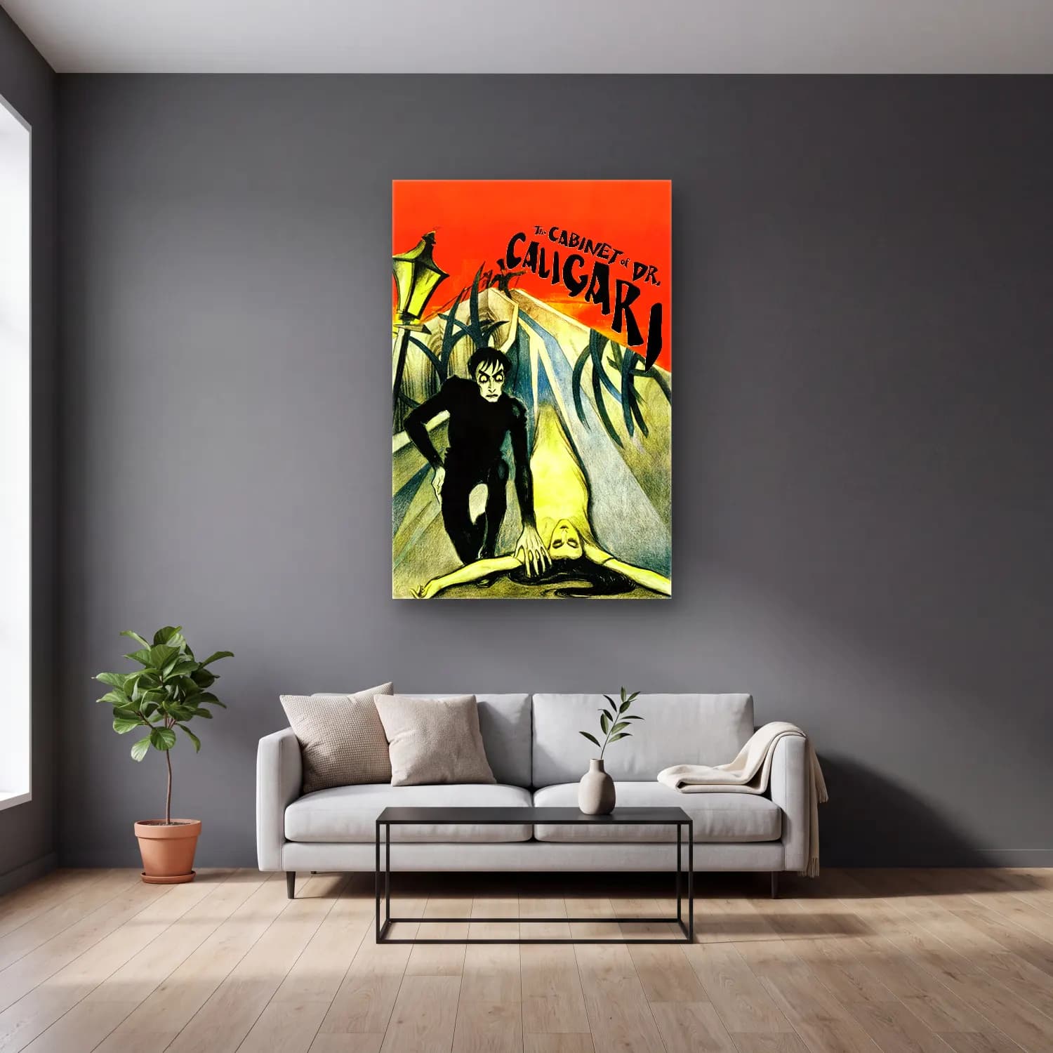 Vintage Poster Erkek Portresi No. 15 cam tablo — gri duvarlı salonda