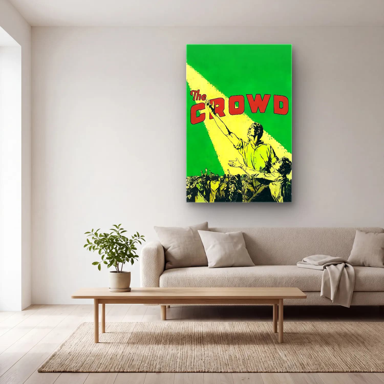 Vintage Poster Kalabalık Cadde No. 5 cam tablo — açık renk salonda