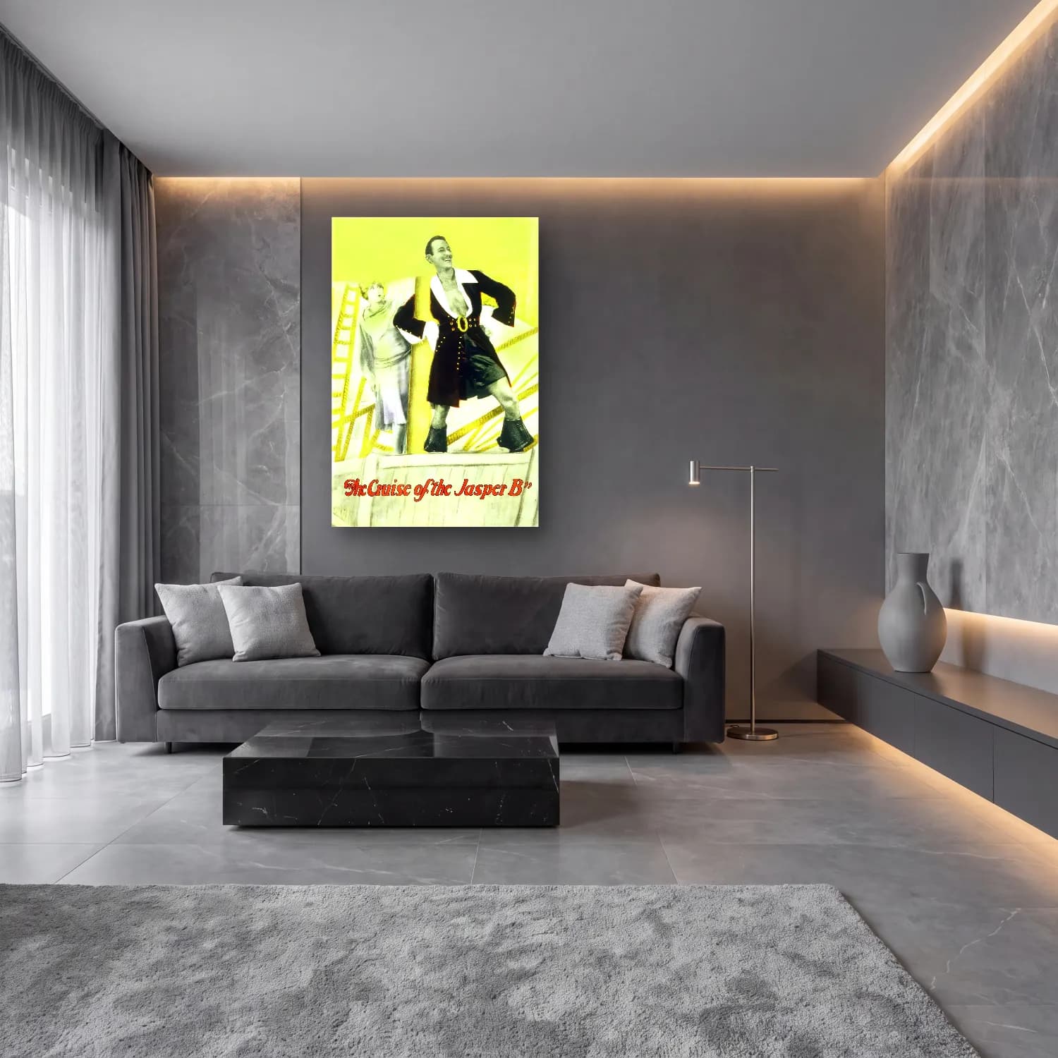 Vintage Poster Moda İllüstrasyonu No. 9 cam tablo — lüks salon duvarında