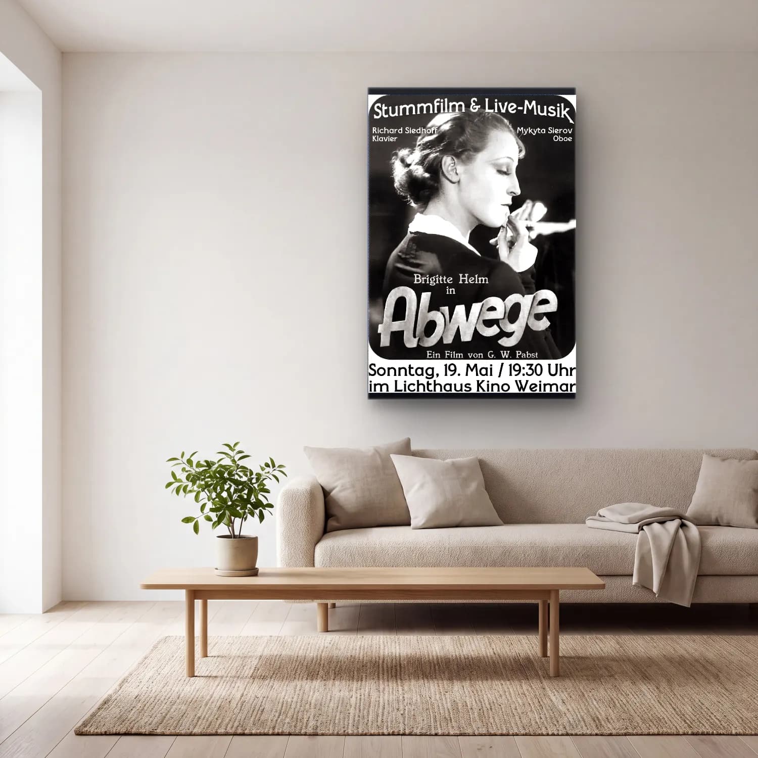 Vintage Poster Kadın Portresi No. 32 cam tablo — açık renk salonda
